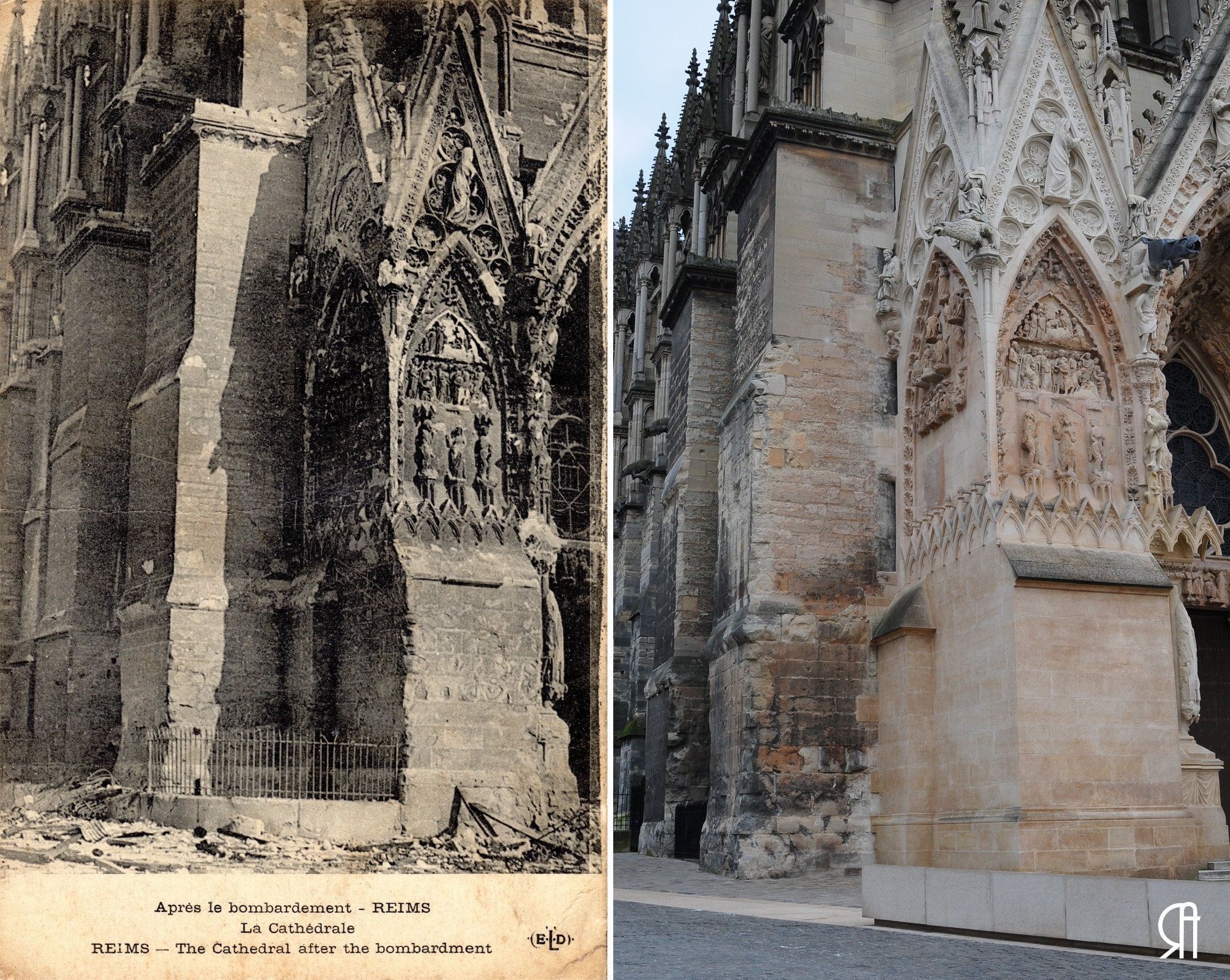 L’angle nord/ouest de la cathédrale après le bombardement