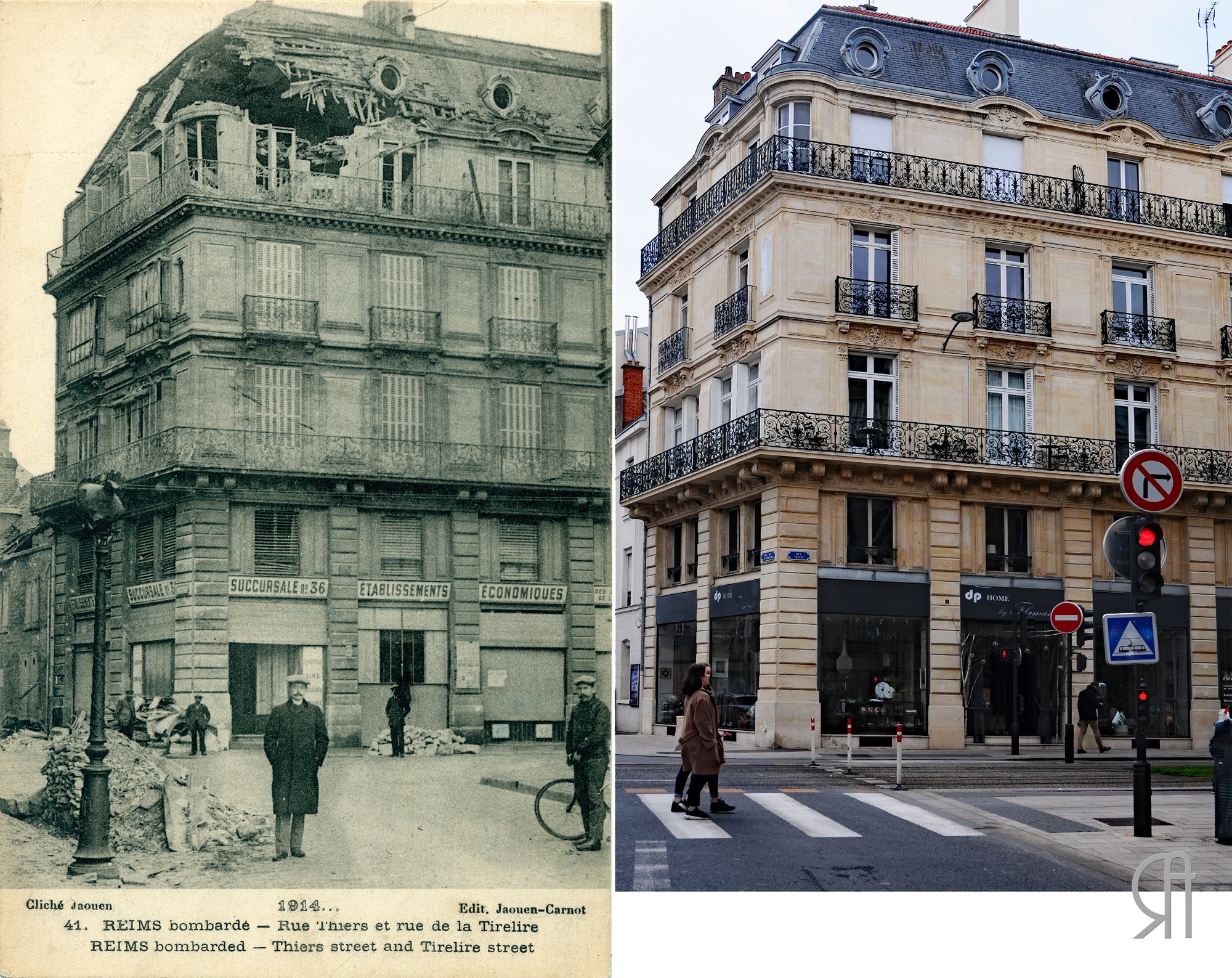 Angle de la rue Thiers et de la rue de la Tirelire pendant la Grande Guerre