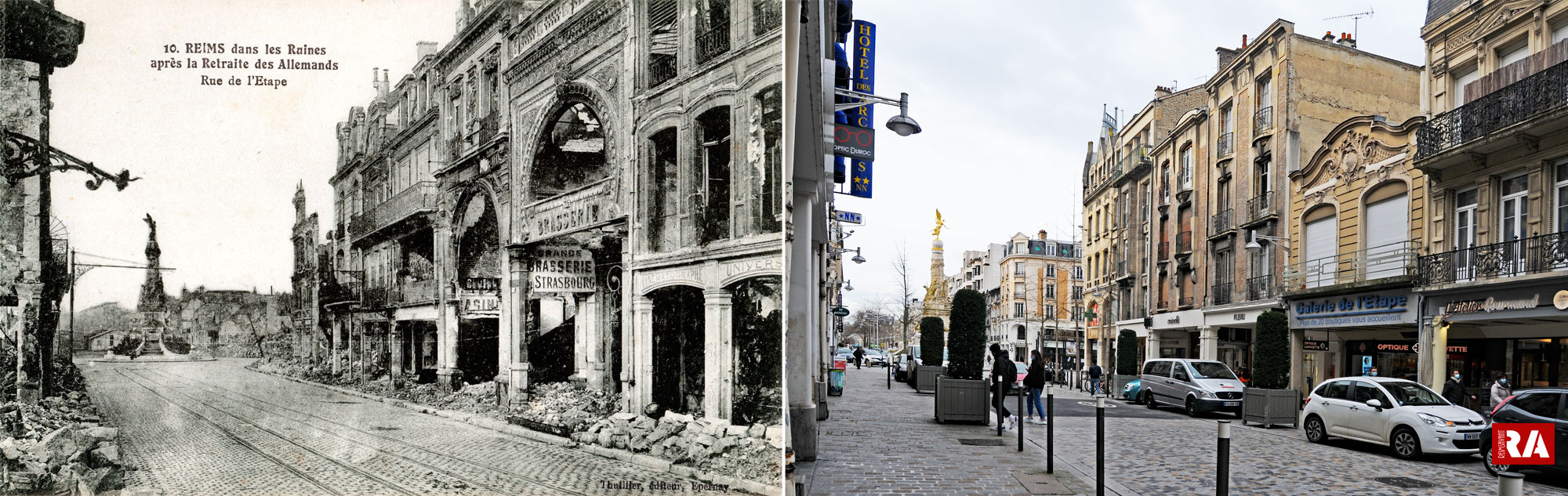 Dans les ruines après la retraite des Allemands, rue de l’Étape